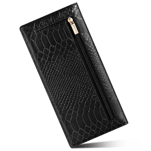 Image of Tipmile Slim Wallet for Women, RFID Blocking Credit Card Holder | 1 Zipper Pocket, 1 ID Window, 3 Cash Compartments, 11 Card Slots