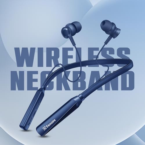 Image of TP TROOPS Wireless in-Ear Neckband Bluetooth Earphones with 10mm Drivers, Rich Music Experience, Above 20 Hours Playtime, Type C Fast Charging, Neckband Earphones with Voice Assistant (Blue)