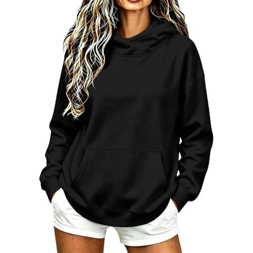 Funnel Neck Hoodie Women Oversized Mock Neck Sweatshirt Fall Clothes | Cotton Comfort Cute Oversized Hoodie, Fleece Fall Lightweight Comfy Kangaroo Pouch Hoodie,Drop Shoulder Long Sleeve Pullover - image 7