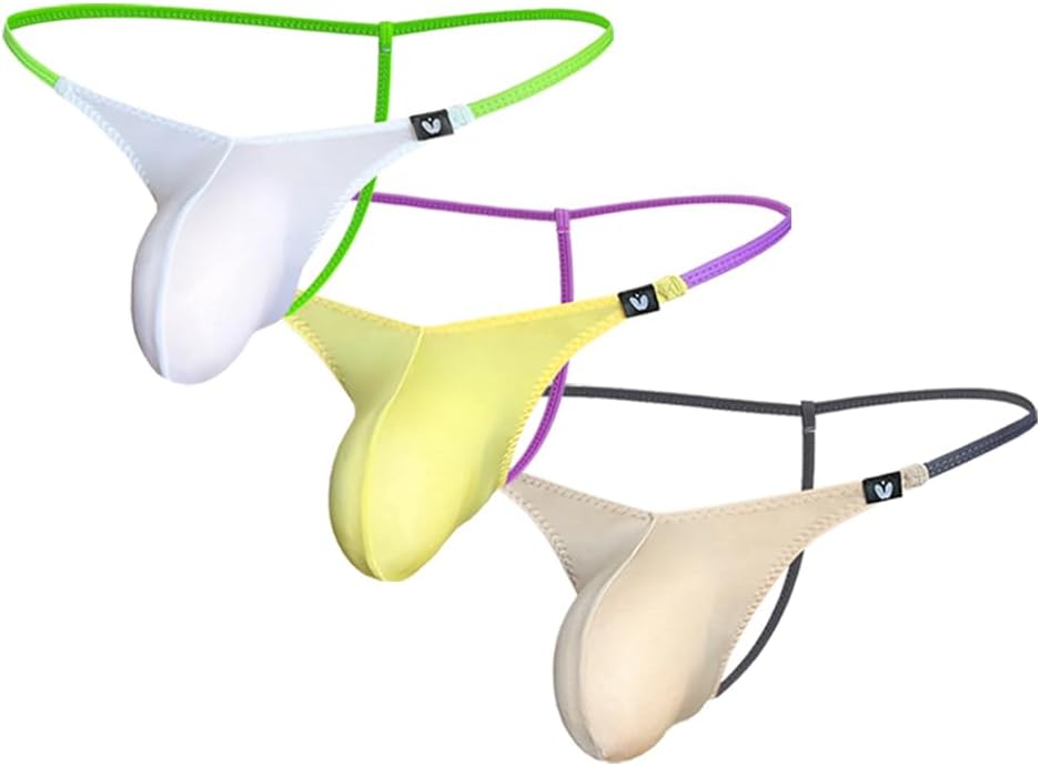 Gogobear Men's Ice Silk Thong T-Back Bulge Pouch Panties Underpants Low Rise Stretch Underwear