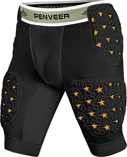 Penveer Faja de fútbol americano para adultos de 5 almohadillas para hombres con bolsillo para copa, almohadillas integradas en 2 tonos para cadera, muslo y coxis para máxima protección, pantalones