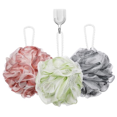 POPETPOP 3pezzi Spugne da Bagno in Luffa Scrubber per Doccia Spugne Esfolianti per Corpo Palline di Rete per Uomini e Donne