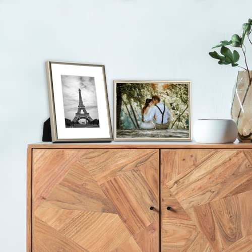 8X10 Picture Frame Gold Brushed Thin Modern Metal Set Of 4 - Aluminum Floating Frames Fits 5X7 Photo With Mat Or 8 X 10 Photos Without Mats, Picture Frames Collage For Wall Or Tabletop, Champagne Gold #TOP5