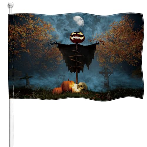 YongFoto Halloween Flag 3x5ft Double Sided Burlap Pumpkin Scarecrow Scary
