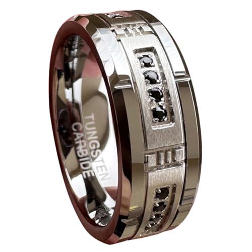 8mm Tungsten Rings for Couple Men Women Cubic Zirconia Cz Stone All Around Eternity Anniversary Engagement Wedding Bands Fashion Jewelry Matte Polished Comfort Fit