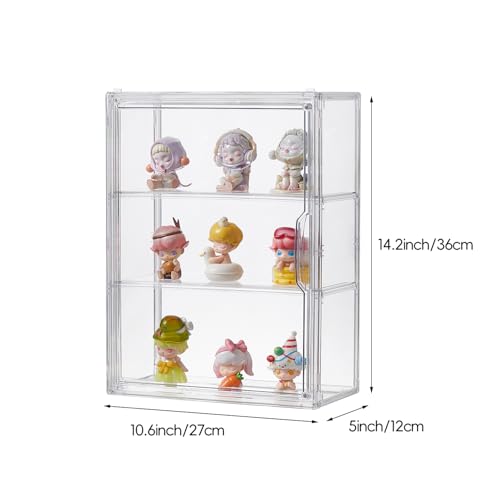 Image of 3 Tiers Clear Acrylic Display Case, Plastic Storage Bins with 2 Adjustable Divider and Magnetic Door,Stackable Display Box for Figures Showcase (2pack)