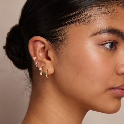 Gold Small Hoop Earrings Set for Women,14K Gold Plated Dainty Small Huggie Hoop Earrings For Women,Flat Back Stud Earrings,Gold Earrings Stack Sets For Multiple Piercing,Hypoallergenic Dangle Cartilage Earrings For Women Trendy Jewelry Gifts4