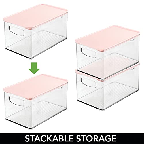 Mdesign Deep Plastic Bathroom Storage Bin Box, Lid/Built-In Handles, Organization For Makeup, Hair Styling Tools, Toiletry Accessories In Cabinet, Shelves, Ligne Collection, 2 Pack, Clear/Pink #TOP3