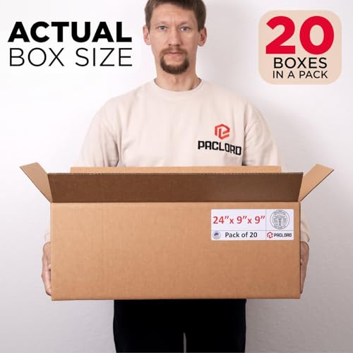 Image of Long Cardboard Boxes 24 inchL x 9 inchW x 9 inchH (Pack of 20) - USA-Made Packing Boxes for Moving, Shipping, or Storage - USPS, UPS, FedEx Approved - Professional Packing Supplies for Moving | USA-Made Packing Boxes for Moving, Shipping, or Storage - USPS, UPS, FedEx Approved - Professional Packing Supplies