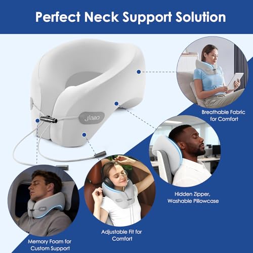 Image of jiaao Travel Pillow Memory Foam Neck Support, Advanced Memory Foam Neck Pillow for Airplanes, Cars & Trains