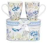 ONEUSTAR Porcelain Coffee Mugs Set of 2 with Gift Box 11 Oz Floral Coffee Cups Tea Mug for Mother's Day, Wedding, Microwave and Dishwasher Compatible