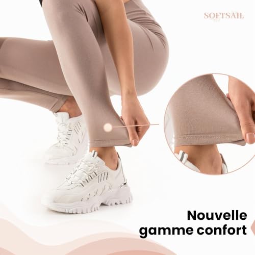 SOFTSAIL Leggings 95% Coton Leggings pour Femmes Taille Haute Longueur Totale Contrôle du Ventre Legging Pantalons Extensibles Temps Libre Relaxation Marche Rose 36 – vue 8