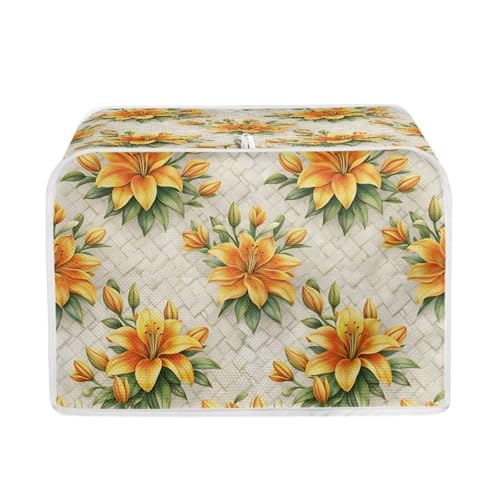 Wanzuoeng Lily Print Toaster Dust Cover 4 Slice Wide Slot Anti Fingerprint Small Kitchen Appliance Dust Covers for Kitchen Counter Decorative Bread Maker Cover