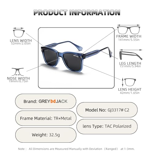 Image of grey jack Full Rim Rectangle Sun Glasses Stylish Sunglasses for Men Women Polarized UV Protection 3317