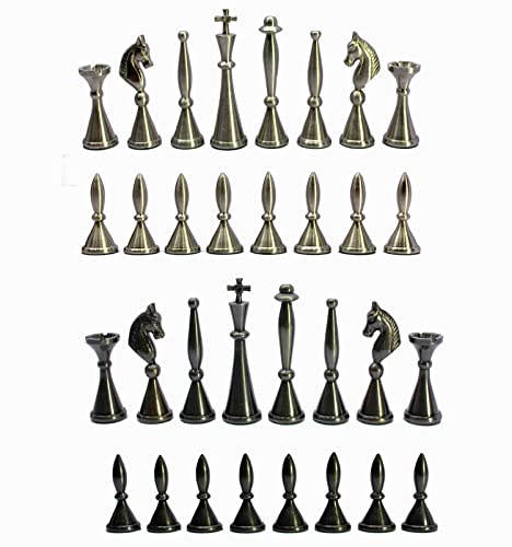 StonKraft Brass Chess Pieces Coins Pawns - Copper Metal Chess Pieces (4 inch King, 32 Piece, 2 Players, 180+)