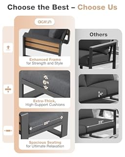 Aoxun Aluminum Patio Furniture Set with Fire Pit Table, 5 Piece Luxury Outdoor Sectional with 6" Olefin Fabric Cushions, Patio Conversation Sets with Waterproof Cover for Backyard, Porch Dark Grey