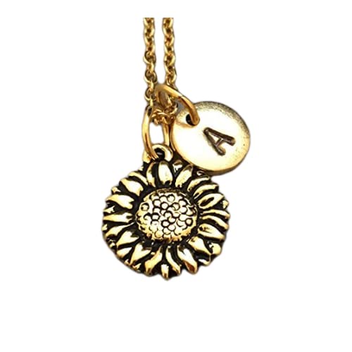 Sunflower necklace, sunflower charm, flower necklace, personalized necklace, initial