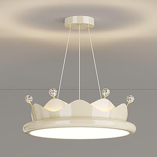 WDDJP Princess Crown Chandelier for Girls Room Kids Bedroom Light Fixture Modern Pink LED Dimmable Ceiling Lamp Crystal Accent Nordic Style Dining Room Pendant Pendant Cable Adjustable(Beige,40cm)
