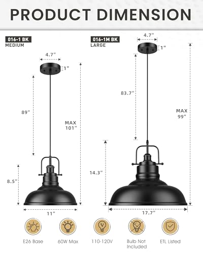 Image of zeyu Modern Hanging Light Fixture, Kitchen Island Pendant Lights, 1-Light Adjustable Hanging Light, Matte Black Finish, 016-1M BK