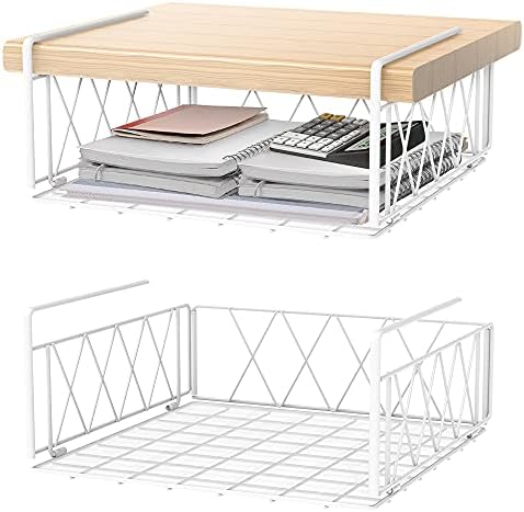 Under Shelf Basket, Hanging Storage Baskets Vertical Wire Rack with Liner for Kitchen Pantry, Cabinet Shelf (2 Pack)