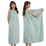 [QuesLete.] サッと着れちゃうバスタオル レディース ふわふわ マイクロファイバー 適度な吸水性 可愛い 部屋着 ルームウェア お風呂 サウナ 岩盤浴 ヨガ ジム エステ バスローブ (グリーン, M)