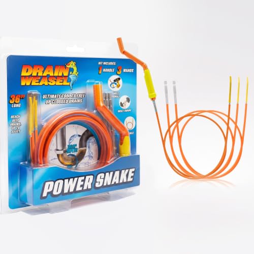 FlexiSnake Drain Weasel PowerSnake Drain Hair Clog Remover Tool, 3 Wands