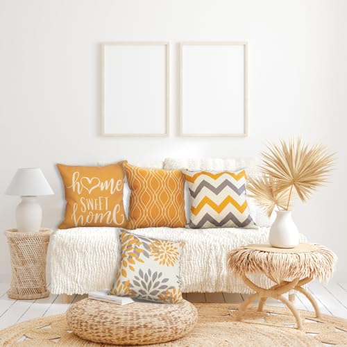 Joyshare Cushion Cover, 40 x 40 cm, Set di 4 con Home Sweet Home, Decorative Cushion Cover con cerniera nascosta, Divano Cushion, Divano Cushion Christmas (40 x 40, Giallo) - imagen 2