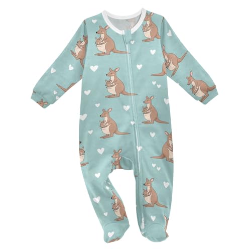 Emelivor Kangaroos Family Teal Newborn Baby One-Piece Sleepers Long Sleeve Footed Pjs for Girl Boy Kids