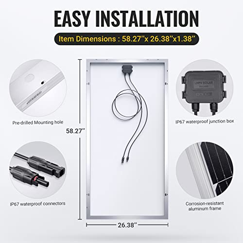 Bougerv 200 Watt Solar Panel 5Bb Mono, A+ Cell 22% High Efficiency Solar Module 12 Volts For Off-Grid Rv Marine Boat Camping House #TOP3
