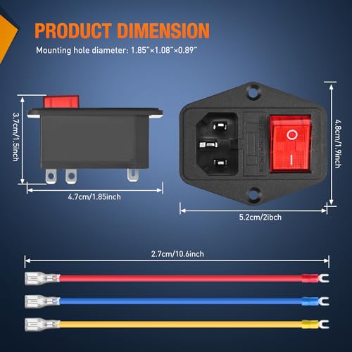 Image of Nilight 2Pcs Switch Power Socket 10A 250V AC Inlet Module Built-in Fuse
