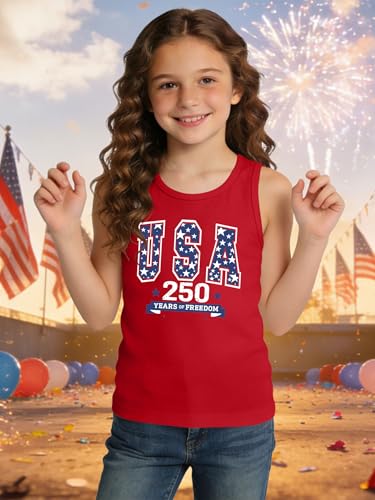 Image of Ithalt Girls 4th of July Tank Top for Kids Boys USA Patriotic Shirt American Flag Tshirt Red White and Blue Sleeveless