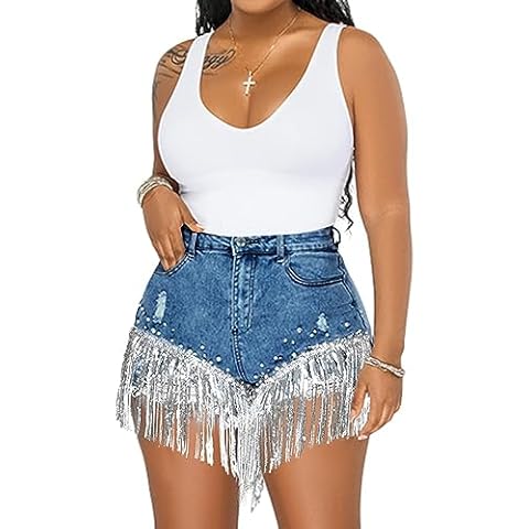 LifeShe Women's Rhinestone Beaded Denim Shorts Cover