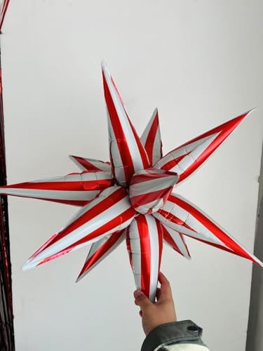 Image of 3pcs 26inch 3D Red white Explosion Star foil balloon, red white Foil Cone Star burst Balloons for Birthday Wedding New Year Party Event