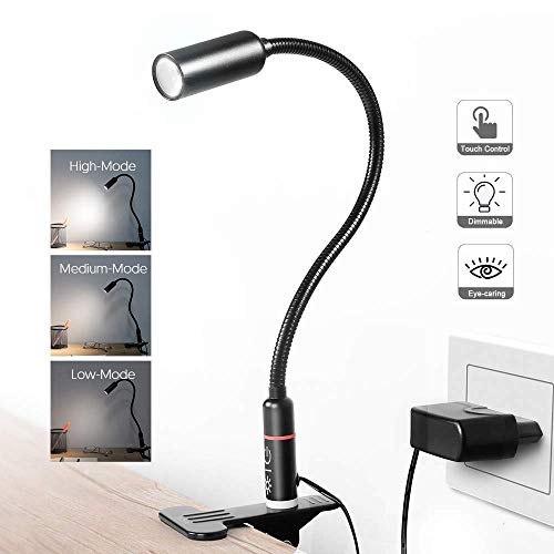 Clip on Lamp Reading Light LED Desk Clamp Lamp (AC Adapter Included) 3
