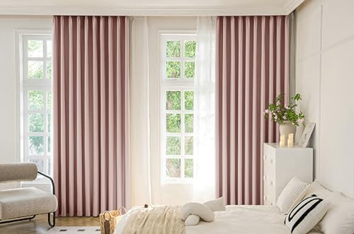 Lirzxin Polyester Window Curtain Blackout 45 Inch Drop, Blackout Curtains 2 Panels Eyelets Simple Jacquard Leaves Texture Pink Thermal Insulated Curtains for Living Room, 42" W x 45" L