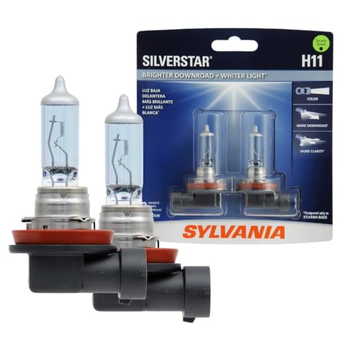 SYLVANIA - H11 SilverStar - High Performance Halogen Headlight Bulb, High Beam, Low Beam and Fog Replacement Bulb, Brighter Down Road with Whiter Light (Contains 2 Bulbs)
