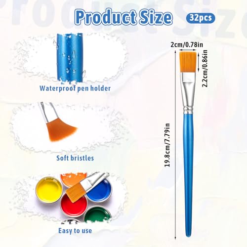 32 Pcs 3/4 Inch Flat Paint Brushes for Acrylic Painting Watercolor Large Acrylic Paint Brush Artist Painting Brush with Wooden Handles for Acrylic, Watercolor, Oil, Crafts, Face Body Art by EupHHonycs - Used condition - Image 2