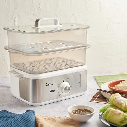 Miniatura 3 de Jata CV623 Vaporera Cocina Sana con 2 Cestas, Capacidad de 6,8 L, Depósito agua 1,2 L, Incluye Recipiente para Arroz o Salsas, Temporizador hasta 60 Minutos, Cuerpo Acero Inoxidable, Libre BPA, 800 W