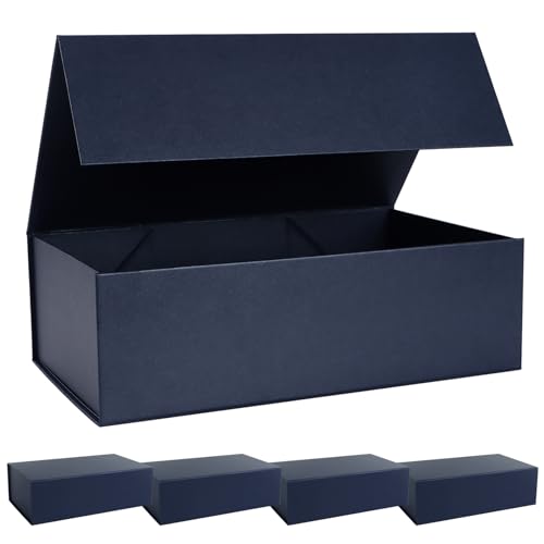 LFBOX Navy Blue Gift Box with Magnetic Lids 13.8x8.3x4.4 in, Bridesmaid Groomsman Proposal Box, Large Rectangle Storage Box 5 Pack
