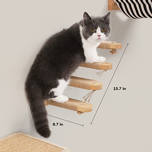 Fukumaru Cat Climbing Shelf Wall Mounted, Four Step Cat Stairway With Jute Scratching For Cats Perch Platform Supplies #TOP1