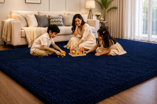 Image of Shaggy Carpet 5x7 Ft for Living Room & Bedroom (Blue)