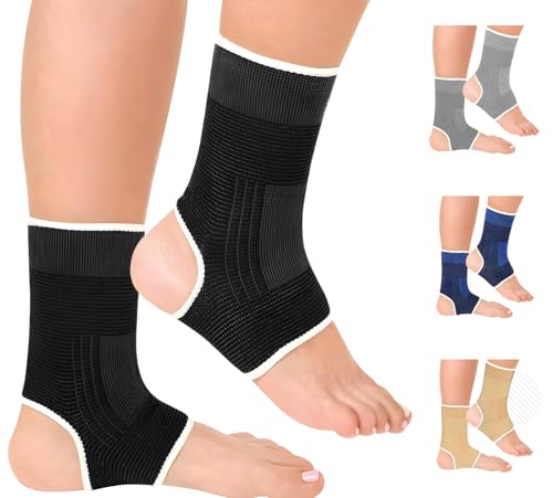 MASIOR Ankle Support Compression Sleeve for Men & Women | Running, Sports, Ligament Damage, Sprained Ankle, Achilles Tendonitis, Plantar Fasciitis (BLACK, One Size)