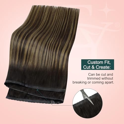 Image of Easyouth 100g Butterfly Weft Human Hair Extensions Balayage Brown Genius Weft Hair Extensions Human Hair Dark Brown Ombre PU Hole Wefts Extension Human Hair Seamless 20 In Lightweight Hair Extension
