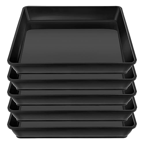 Qinlenyan 5Pack Square Plant Saucer Drip Tray 10 12 inch Flower Pot Saucers Plastic Plant Trays for Indoor Outdoor Plants,Catch Excess Water and Soil Black 12Inch