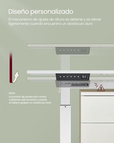 Miniatura 7 de Vasagle Escritorio Eléctrico De Altura Regulable, 60 X 120 X 72-120 Cm, Ajuste Continuo, Función De Memoria Con 4 Alturas, Blanco Nube Lsd172w01