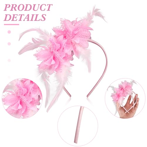 MWOOT Feather Headband, Artificial Flower Feathered Headpiece, Pink Roaring 20s Fascinators for Women 1920s Feather Headwear - Image 2