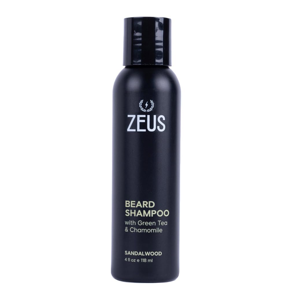 ZEUS Sandalwood Beard Wash Set for Men with Green Tea & Essential Oils | Beard Shampoo & Conditioner Duo with Natural Oils to Hydrate, Soften, Cleanse & Strengthen Facial Hair (Made in USA)