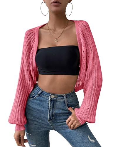 Womens Crochet Cropped Cardigan Sweaters Open Front Lightweight Summer Long Sleeve Knit Bolero Shrug for Dress