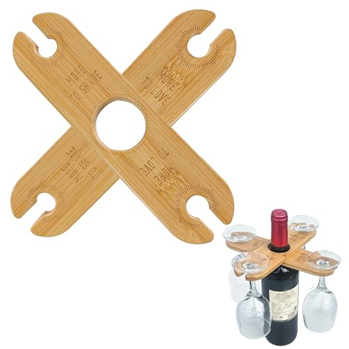 Amllaing 2 Pcs Porte-verres à vin en bois, Étagère à vin en bambou pour 4 verres, Porte-verres à vin à suspendre, pour suspendre les bouteilles et les verres
