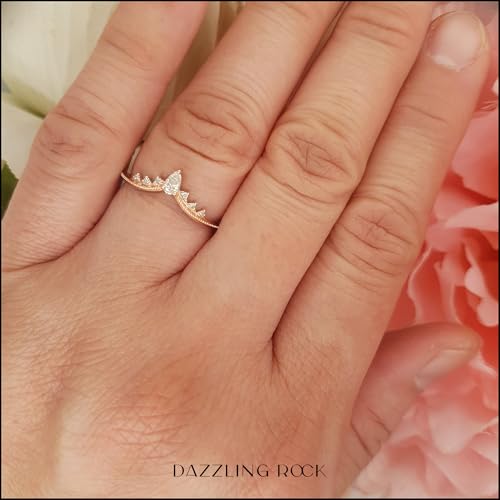 Dazzlingrock Collection 0.15 Cttw Pear & Round White Diamond Womens Beaded Crown Teardrop Engagement Ring, 14K Solid Gold2